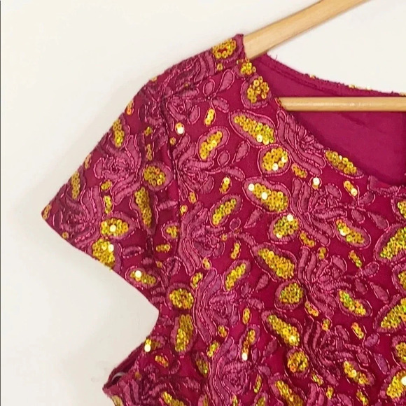 Candalite Plus Size Sequin gold Burgundy Formal Gown plus size size 2X - Picture 12 of 16